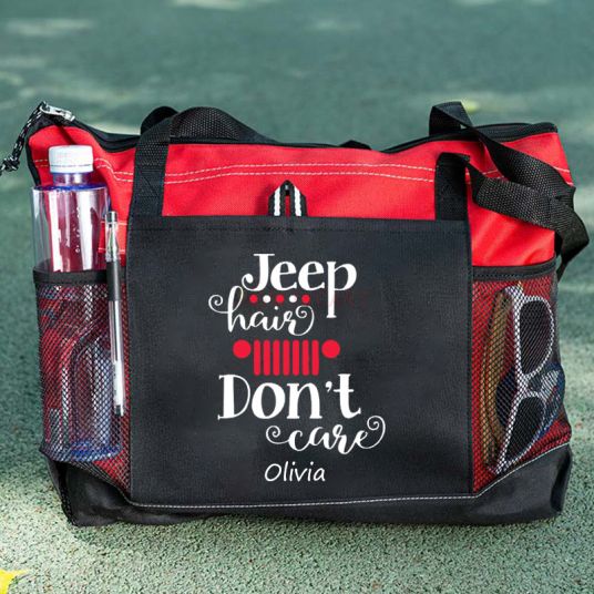Personalized Tote Bag with Zipper, Personalized Jeep Hair Don't Care Tote  Bag