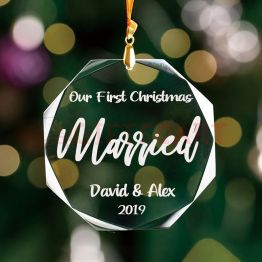 Personalized First Christmas Married Glass Ornament
