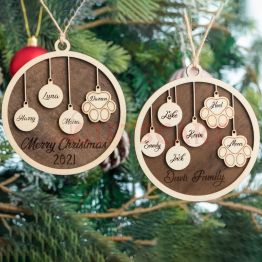 Personalized Family and Pet Ornament,Family Ornament Set,People and Paw Print combo