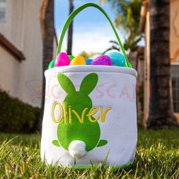 Easter Bucket, Bunny Tail Basket , personalized embroidered Easter Basket