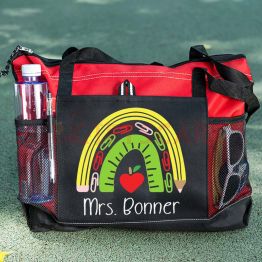 Teacher tote bag, personalized rainbow bag