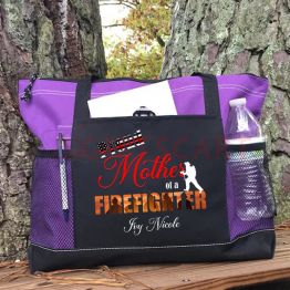 Personalized Proud Mom of a Firefighter Tote Bag