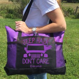 Jeep Hair Don't Care Zippered Custom Tote Bag