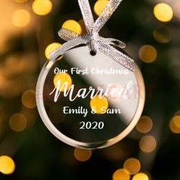 Glass Married Anniversary Christmas Ornament