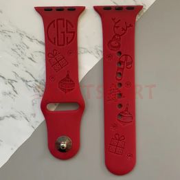 Christmas Engraved Silicone Watch Band for Apple, Samsung and Fitbit ，Custom Monogram Watch Band