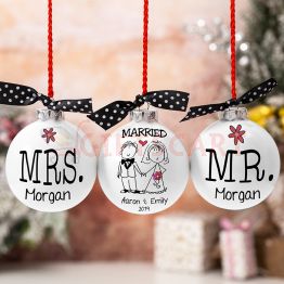Personalized MR.& MRS. Christmas ORNAMENT SET of 3 