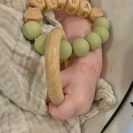 Personalized Baby Rattle， Customized Wood and Silicone Sensory Toy