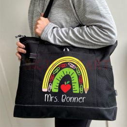 Teacher tote bag, personalized rainbow bag